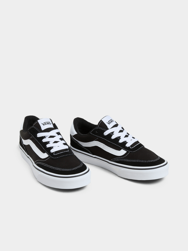 Stylish Women's Vans Brooklyn Suede Black/White Platform Casual Sneakers