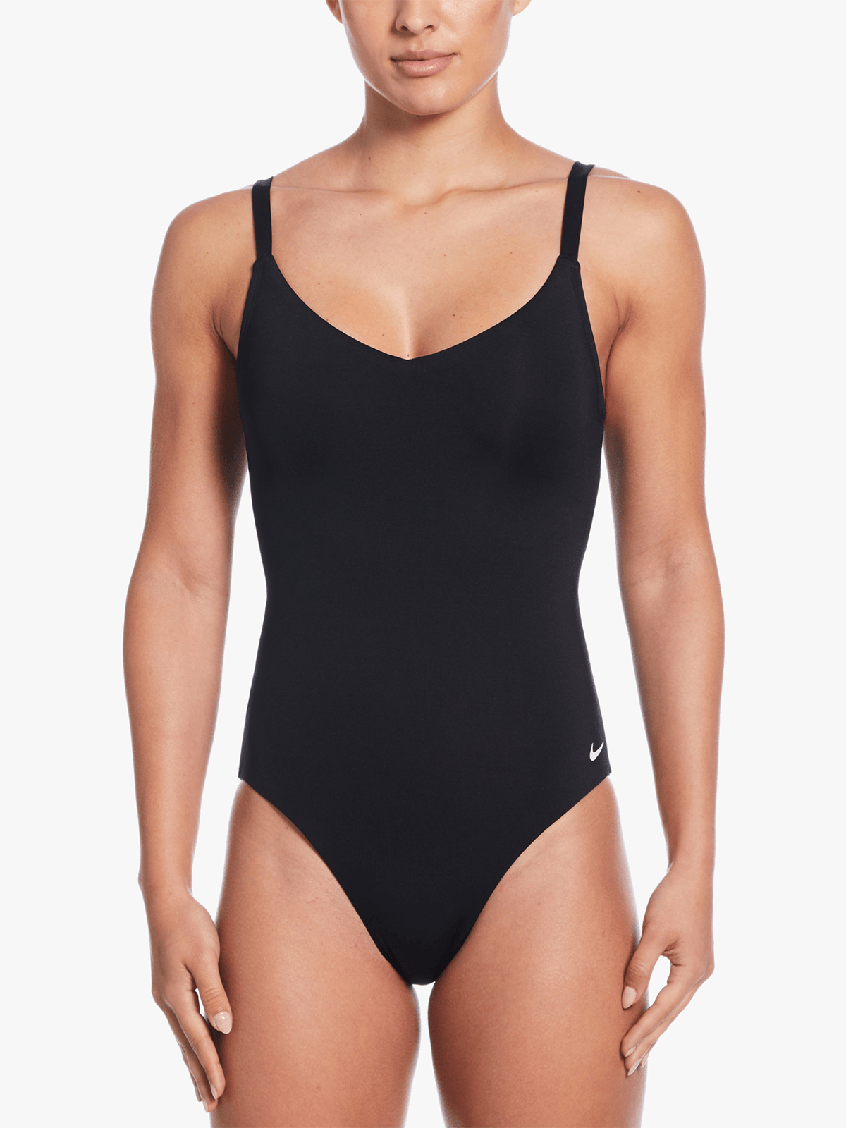 Nike Women's Essential V-Neck Black One-Piece Swimsuit with Adjustable Straps
