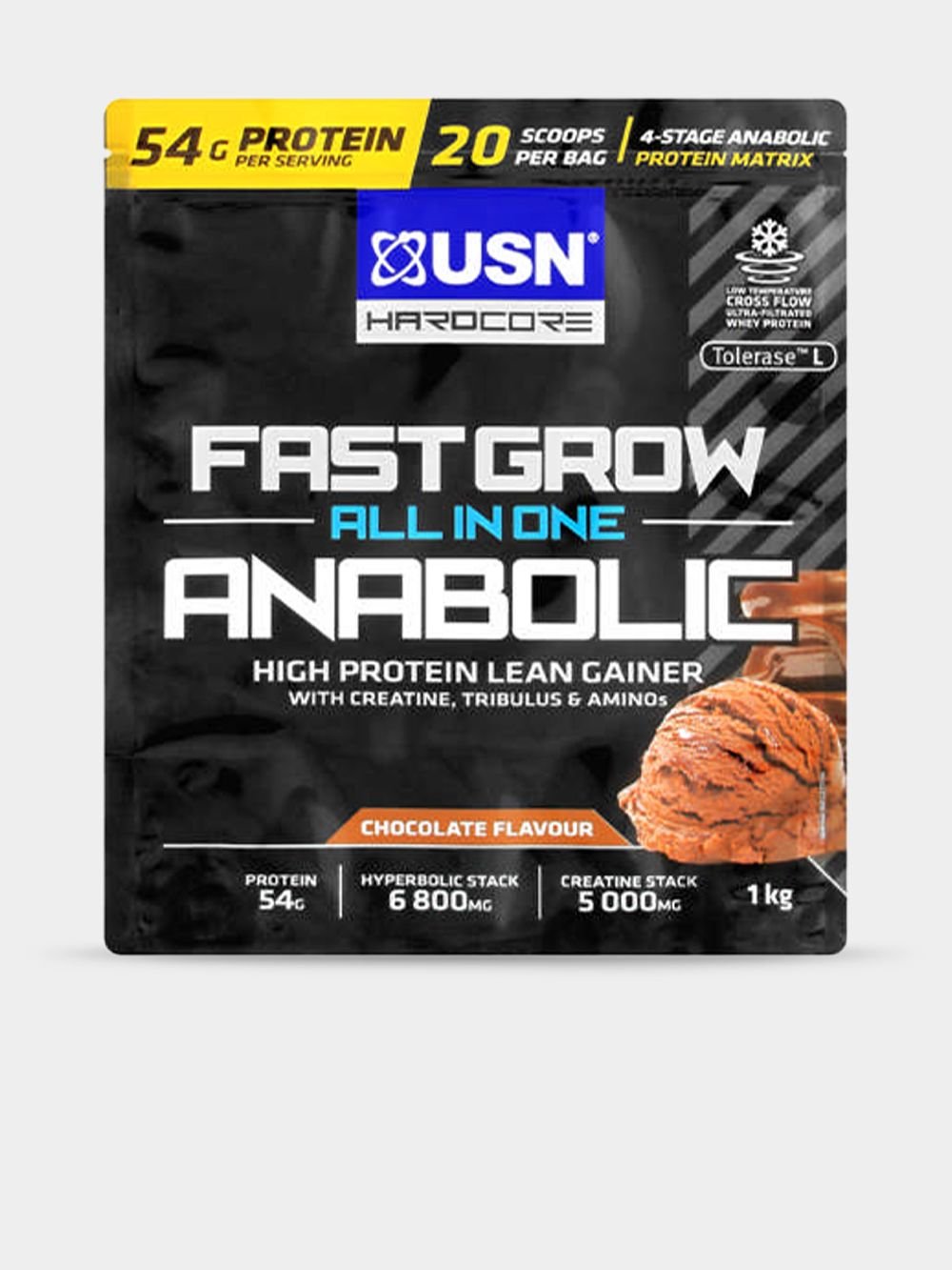 USN Fast Grow Anabolic 1kg Chocolate: High Protein Lean Muscle Gainer