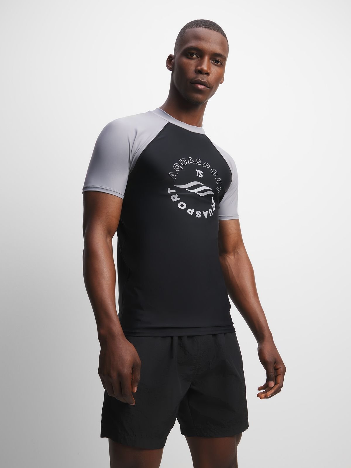 Men's TS Dual-Tone Grey/Black Short Sleeve Rash Vest Sun Protection