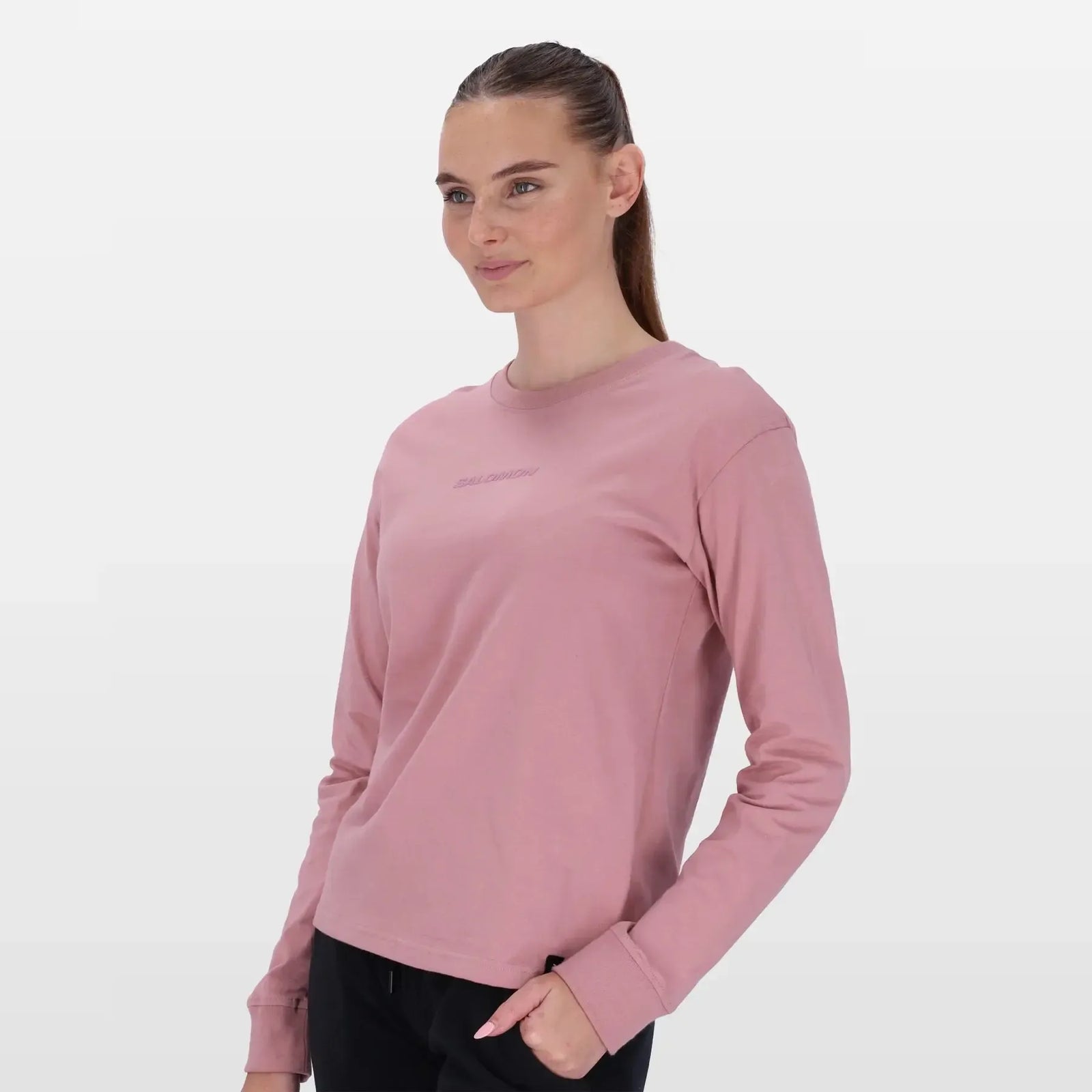 Salomon Ladies Long Sleeve Emblem T-shirt, Regular Fit, 100% Cotton, Comfortable Activewear