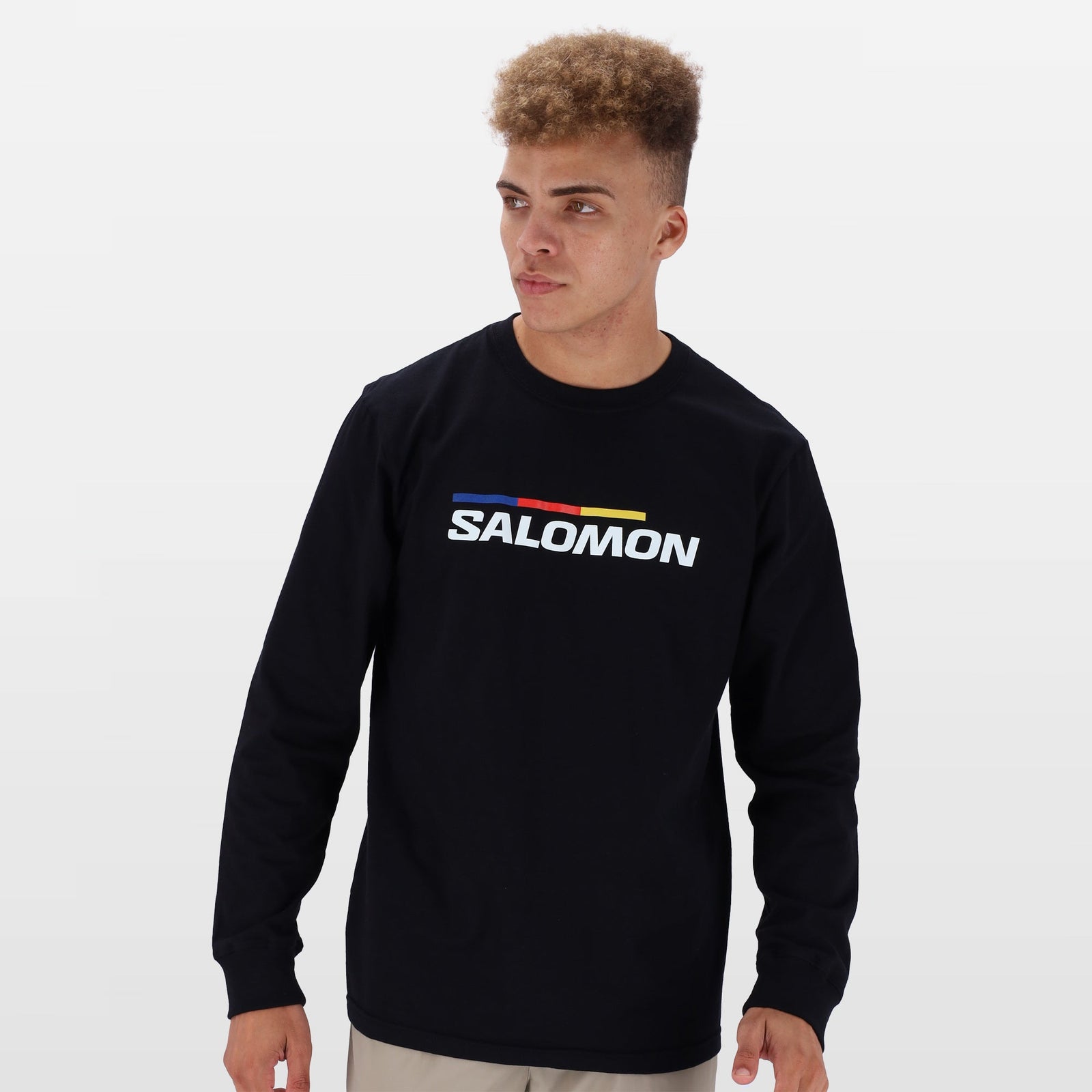 Salomon Men's Long Sleeve Racer T-Shirt: Performance Cotton, Front Logo Graphic