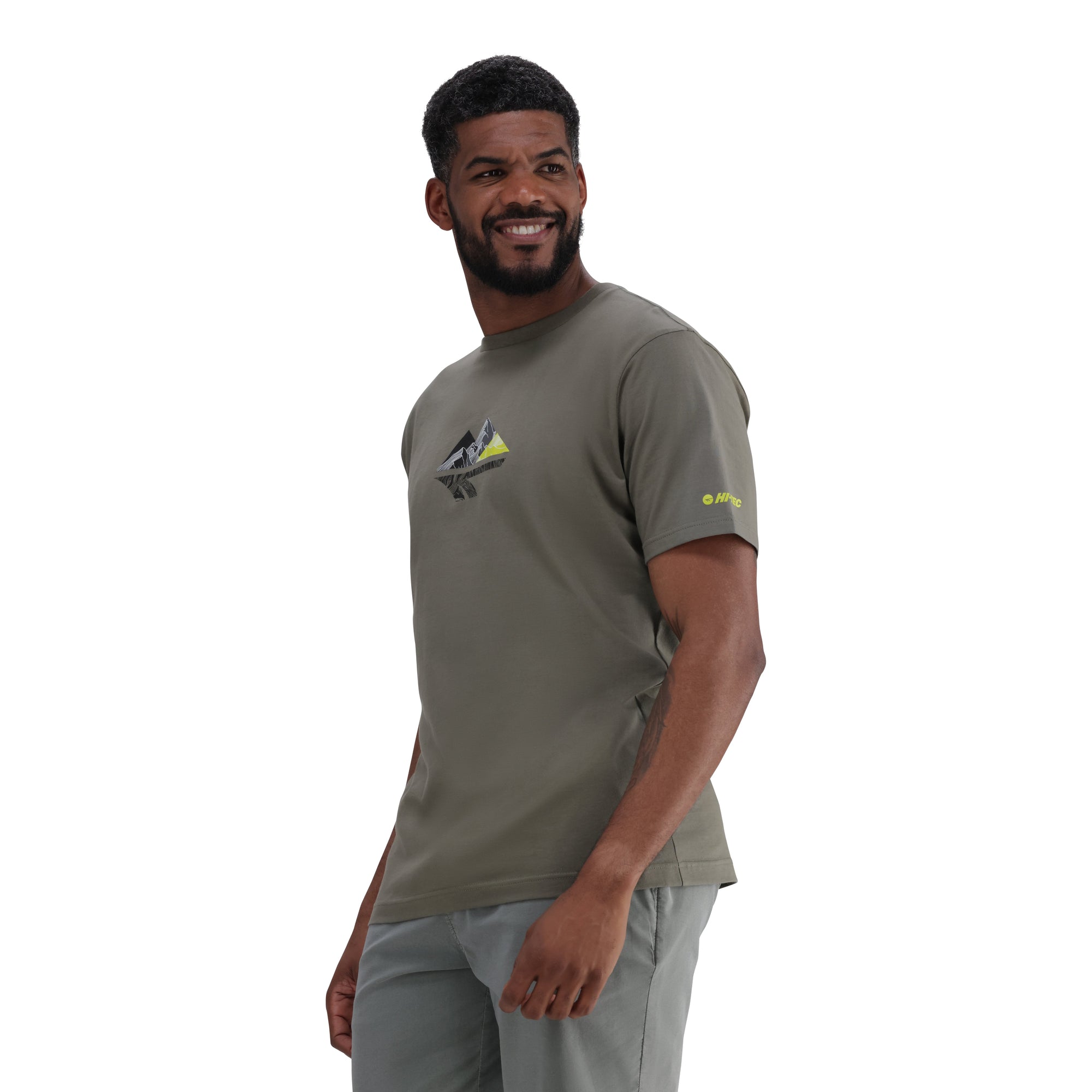 Hi-Tec Men's Pinnacle Dusty Olive Cotton Graphic Short Sleeve T-Shirt