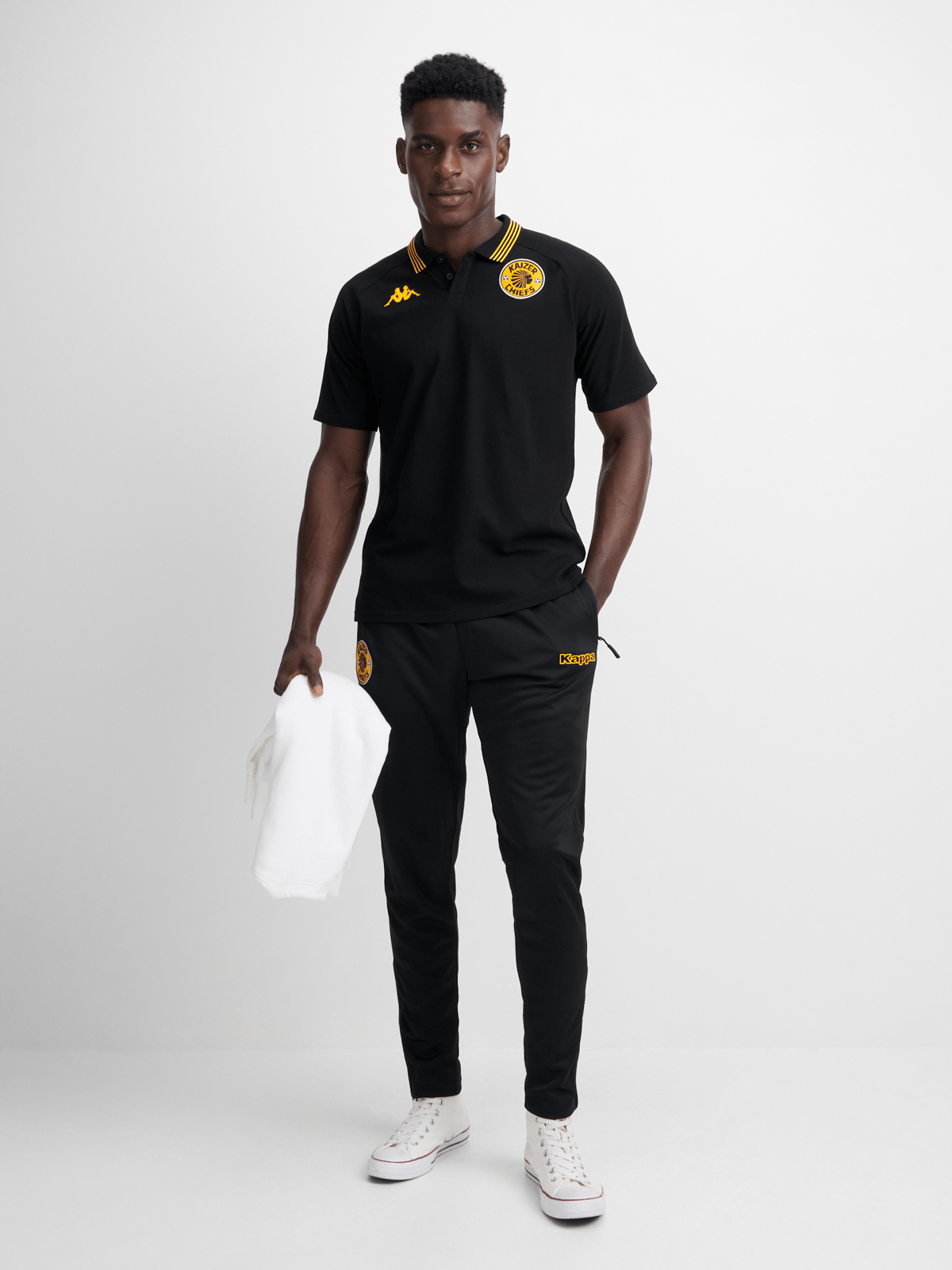 Kappa Men's Kaizer Chiefs Avrelod Black/Yellow Cotton Polo Golfer Shirt